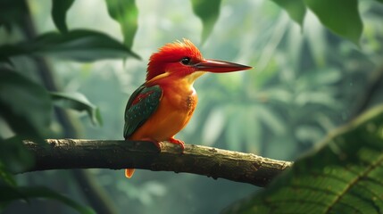 Beautiful bird Black backed Kingfisher or Oriental Dwarf Kingfisher perched on branch. 
