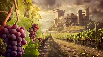 Foto op Plexiglas Medieval Castle Overlooking Vineyards with Ripe Grape Bunches. The medieval castle overlooking the vineyards exudes a sense of grandeur and history. © Ziyan