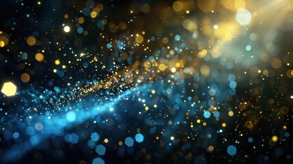 futuristic fantasy blue and gold particle background