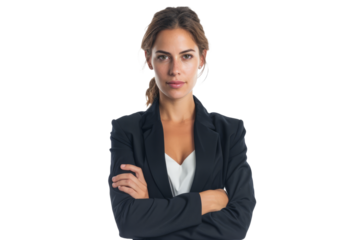 woman with folded arms, exuding confidence and professionalism, perfect for business or corporate settings.