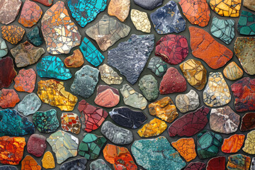 Background of stones and colored mosaics seen from above