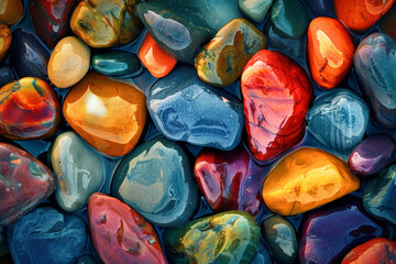 Background of stones and colored mosaics seen from above