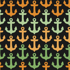 Seamless pattern with brown and green anchors