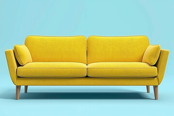Modern yellow soft sofa against blue background.