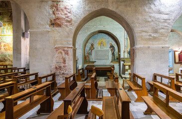 interior of the Saint Mary the Veteran Church (Santa Maria la Veterana), XI century, in the medieval town of Bitetto, Bari province, Puglia region, Italy, September 19, 2022