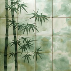 Tile Design: Japanese Zen Minimalistic Bamboo, Square Background, Hand Edited Generative AI