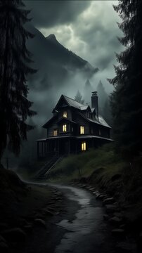 A house along the road. Night landscape. High resolution