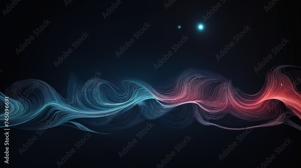 Poster abstract digital wave ripples on a dark gradient backdrop with glowing dots