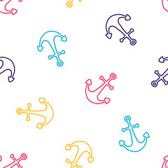 Seamless pattern with colorful outline anchors