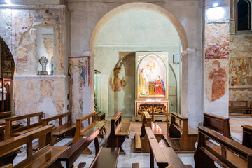 interior of the Saint Mary the Veteran Church (Santa Maria la Veterana), XI century, in the medieval town of Bitetto, Bari province, Puglia region, Italy, September 19, 2022