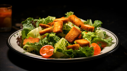 Fresh vegetarian salad on wooden plate healthy meal ,Fresh gourmet salad on wooden plate, healthy meal ,A gourmet Caesar salad with grilled fillet and fresh vegetables,A vegan tofu salad 
