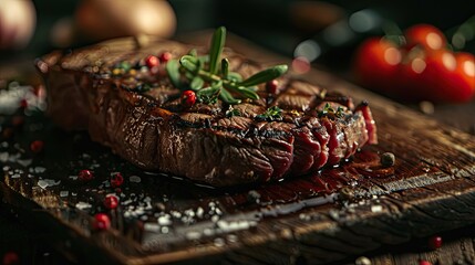 juicy beef on a rustic wooden board, raw, advertising image for a butcher shop, a juicy piece of ancho