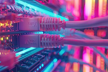 Lan Fiber Optic cable connects to the server - obrazy, fototapety, plakaty