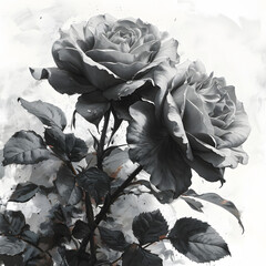 Pencil Drawing of a Rose Isolated on White Background. Monochrome Rose Illustration