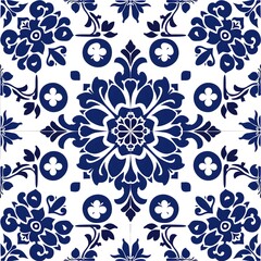 Tile Design: Classic Cobalt Blue and White, Azulejo Style, Square Background, Hand Edited Generative AI