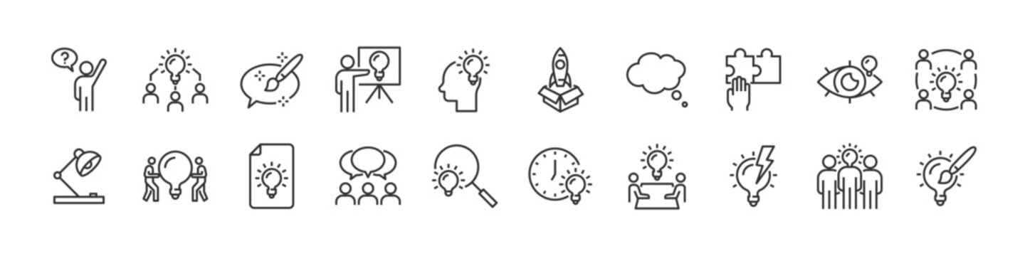 set of creative icons, thinking, brainstorm,