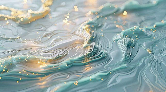 light tiffany blue water flowing in the water with lights in the background, in the style of intricately mapped worlds, light tiffany blue and light beige, global imagery