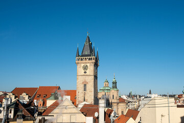 Fototapeta na wymiar Skyline with the tower of Prague Astronomical Clock