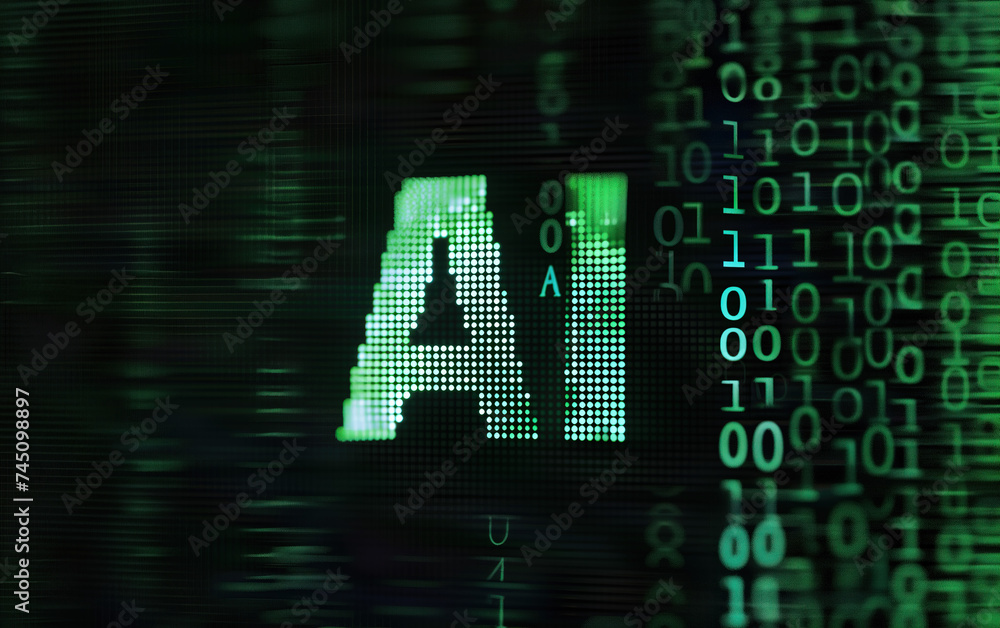 Poster artificial intelligence ai letters background,created with generative ai tecnology.