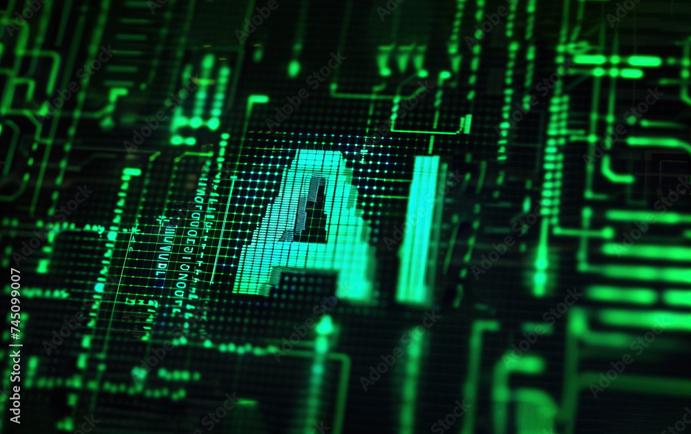 Poster artificial intelligence ai letters background,created with generative ai tecnology.
