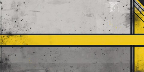 Tech yellow stripes on abstract grey grunge wall texture surface. Modern technical design scene