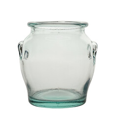 Empty glass kitchen jar for bulk food storage isolated on white background. File contains clipping path.