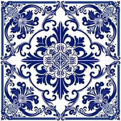 Tile Design: Classic Cobalt Blue and White, Azulejo Style, Square Background, Hand Edited Generative AI