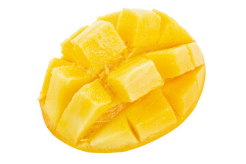 Fresh mango half  isolated in white background. Healthy food. File contains clipping path.