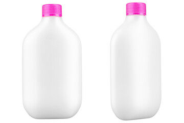 Blank templates of empty and clean white plastic container with screw cap, flip top and disc top cap, photographic mockup clipping paths,  cosmetic blank package.