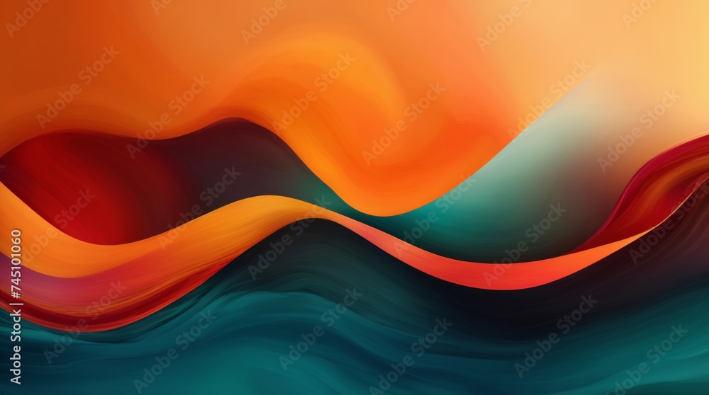 Poster dynamic abstract waves blending harmonious oranges red and teal
