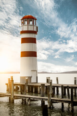 Fototapeta na wymiar Lighthouse in Podersdorf, Lake Neusiedl, Austria