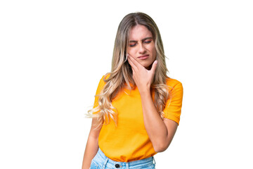 Young Uruguayan woman over isolated background with toothache