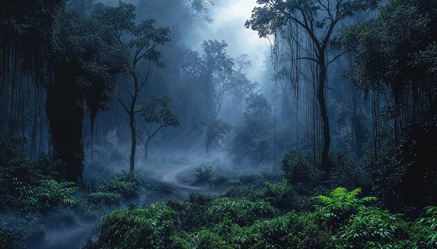 Atmospheric Wilderness Photo. Foggy Jungle / Nature Background.