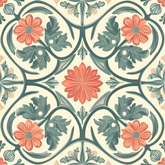 Tile Design: Square Background, Art Nouveau Inspired Intricate Design, Hand Edited Generative AI