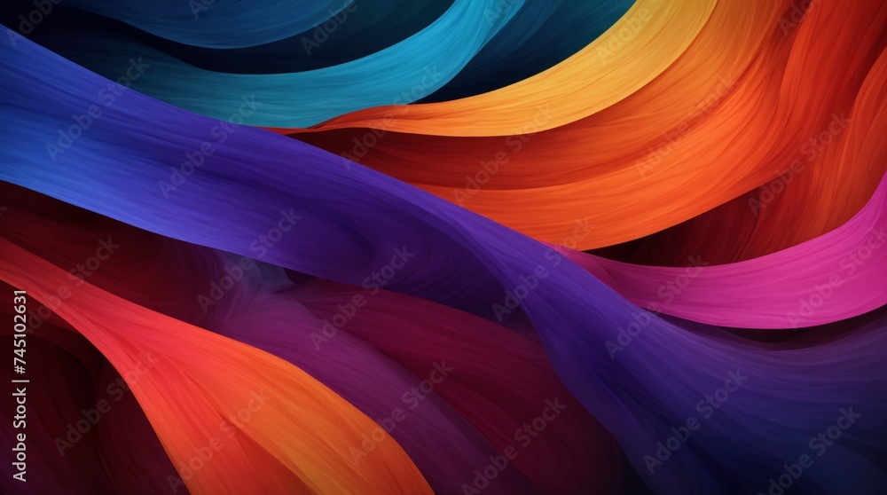 Poster flowing vibrant ribbons of color undulating across the canvas dynamically