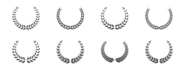 Simple black laurel wreath vector icon set. Vector illustration is ready and simple to use for your design. - obrazy, fototapety, plakaty