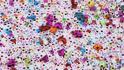 English letter dice piled up for sale