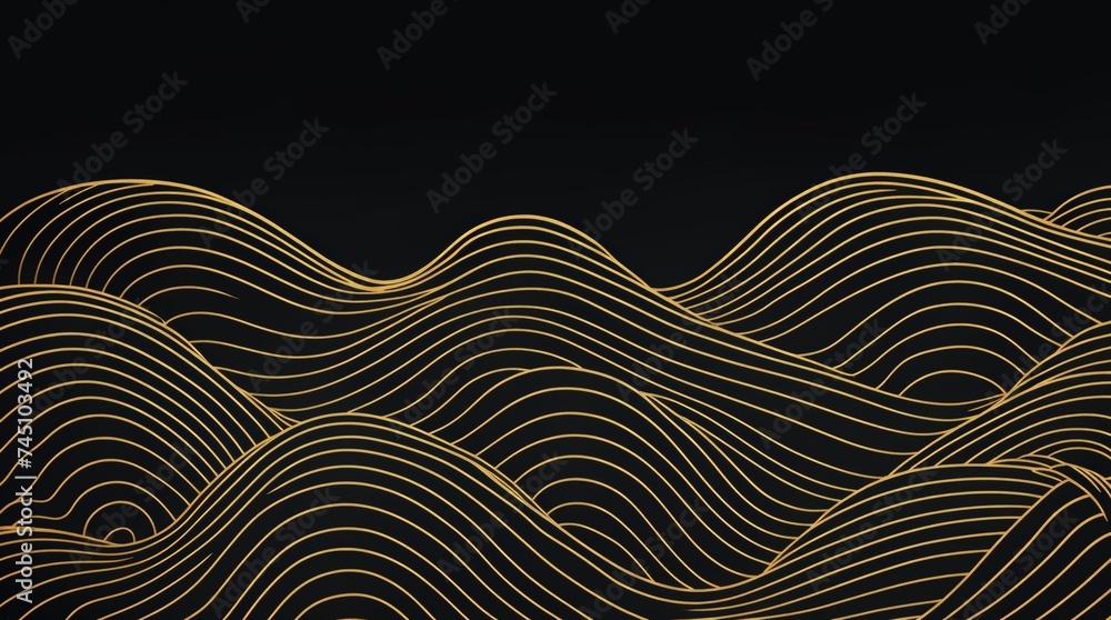 Poster golden lines on dark backdrop forming undulating waves