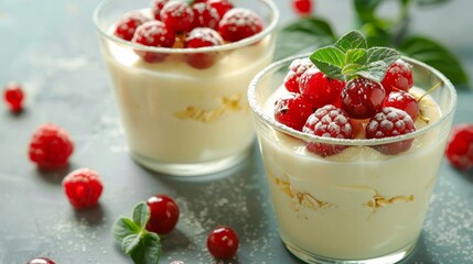 Healthy breakfast - yogurt with muesli and berries - health and diet concept 
