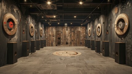 Indoor axe throwing hall for recreation, competition, leagues and team building