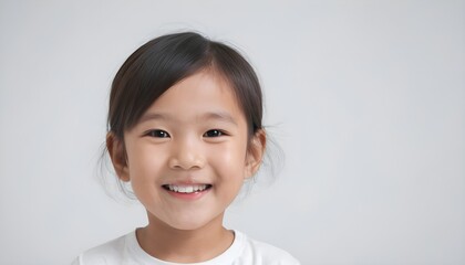 Portrait of cute Asian kid, child, on a plain white background