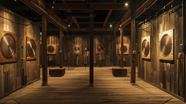 Indoor axe throwing hall for recreation, competition, leagues and team building
