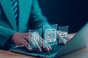 Learn to train in front of the computer. Internet e-learning lessons and online webinars People attending online lessons on digital screens Internet Technology Education Features.	
