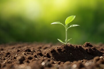 Growing seedling rises from fertile ground surrounded by tranquil green hues 