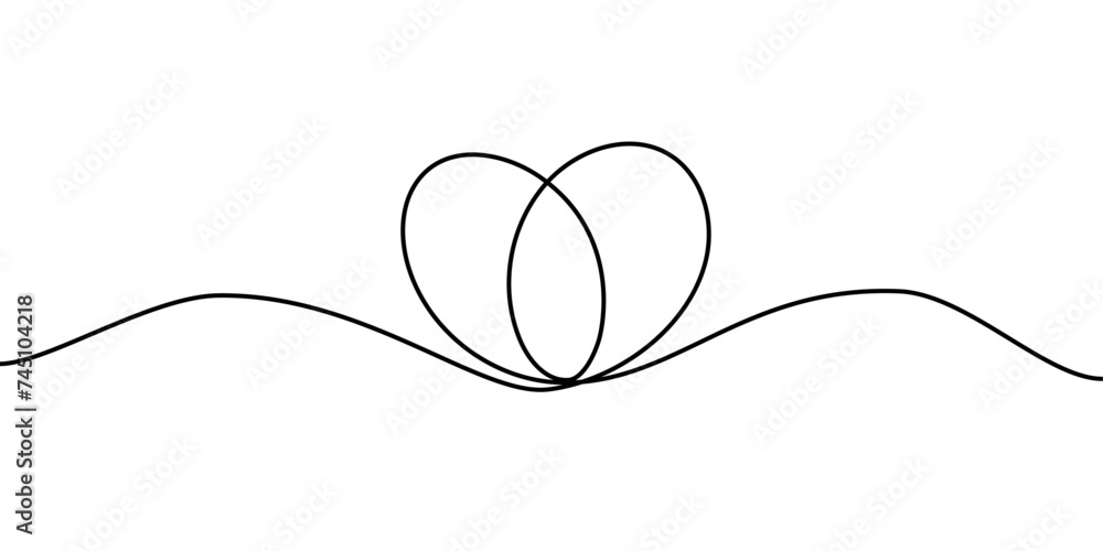 Poster heart continuous one line drawing in concept of love, wedding. black and white vector minimalistic h