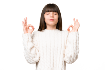 Little caucasian girl over isolated background in zen pose