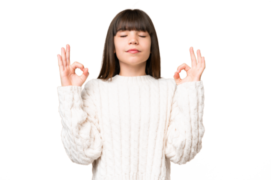 Little caucasian girl over isolated background in zen pose