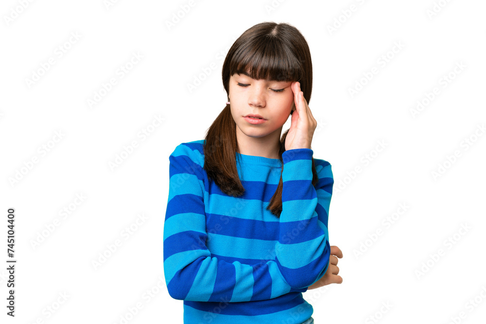 Sticker Little caucasian girl over isolated background with headache