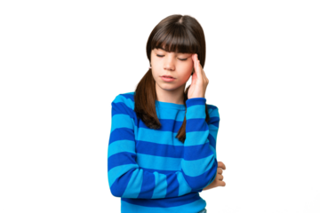 Little caucasian girl over isolated background with headache