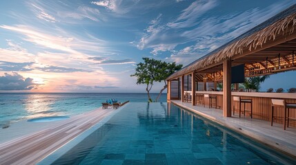 resort pool bar, cocktail bar near the Maldives Resort pool - obrazy, fototapety, plakaty
